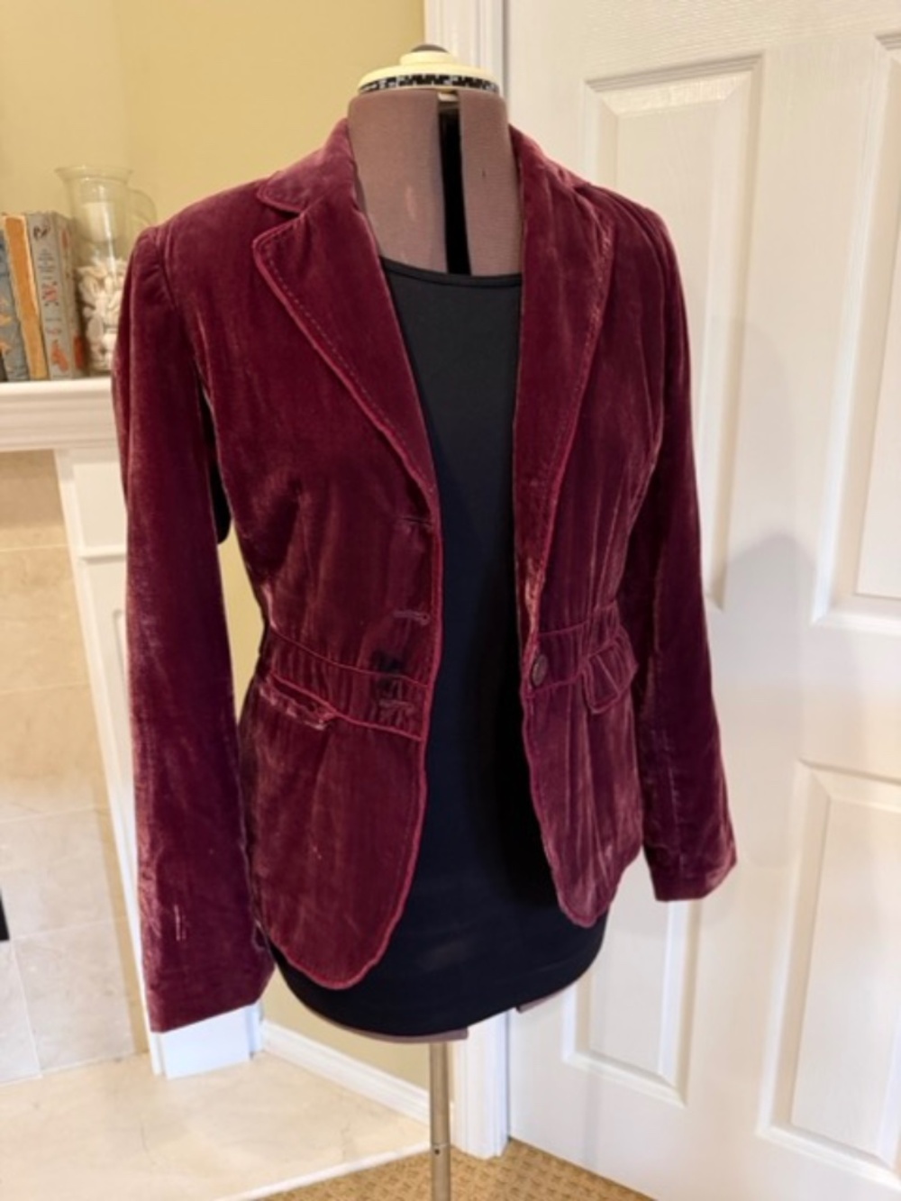 Axcess Liz Claiborne Burgundy Velvet Blazer Jacket Size 6